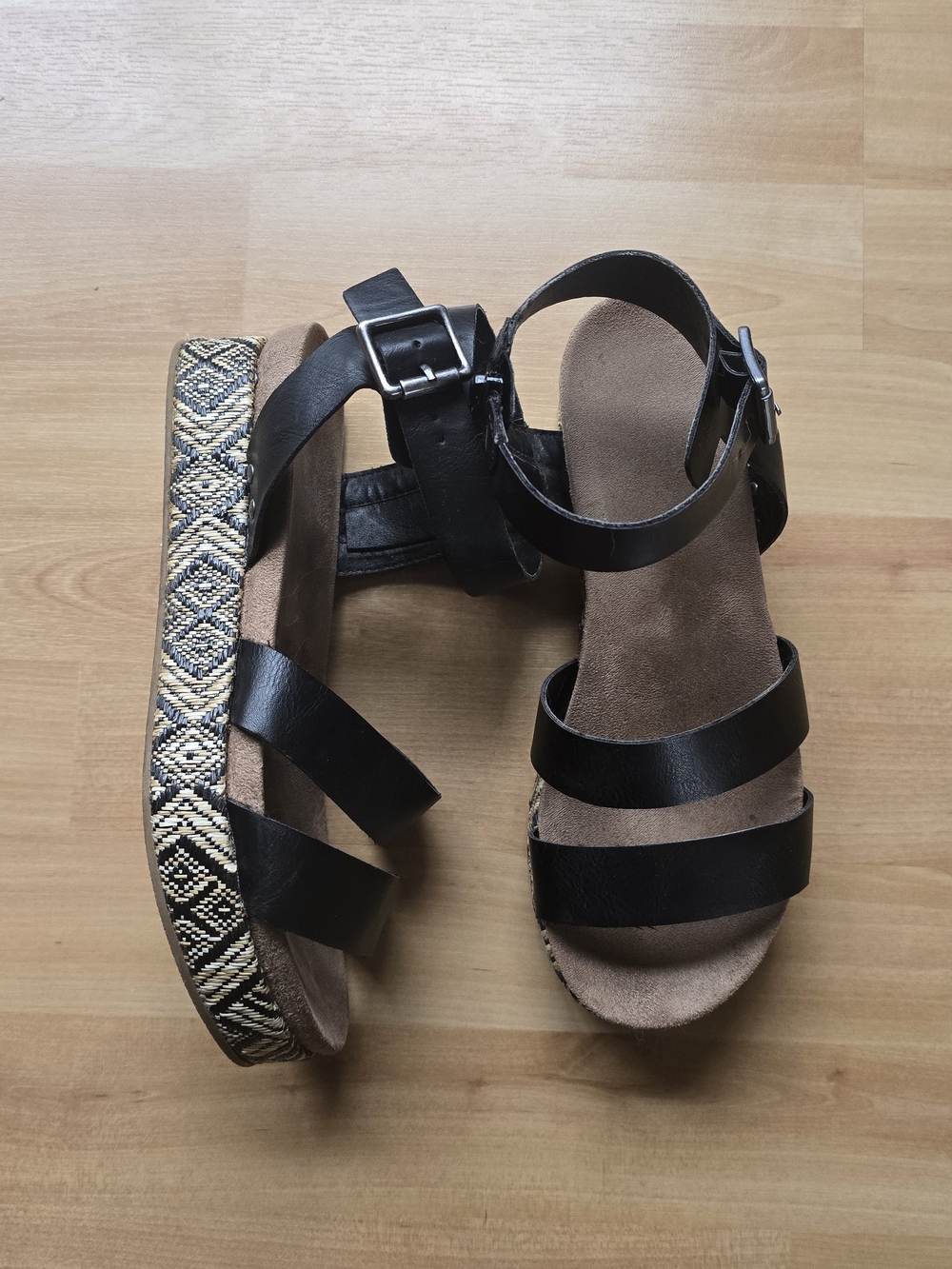 Maurices Black Strappy Platform Sandals with Woven Accent